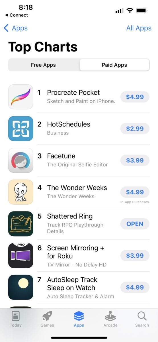 Shattered Ring app at position number 5 in the App Store