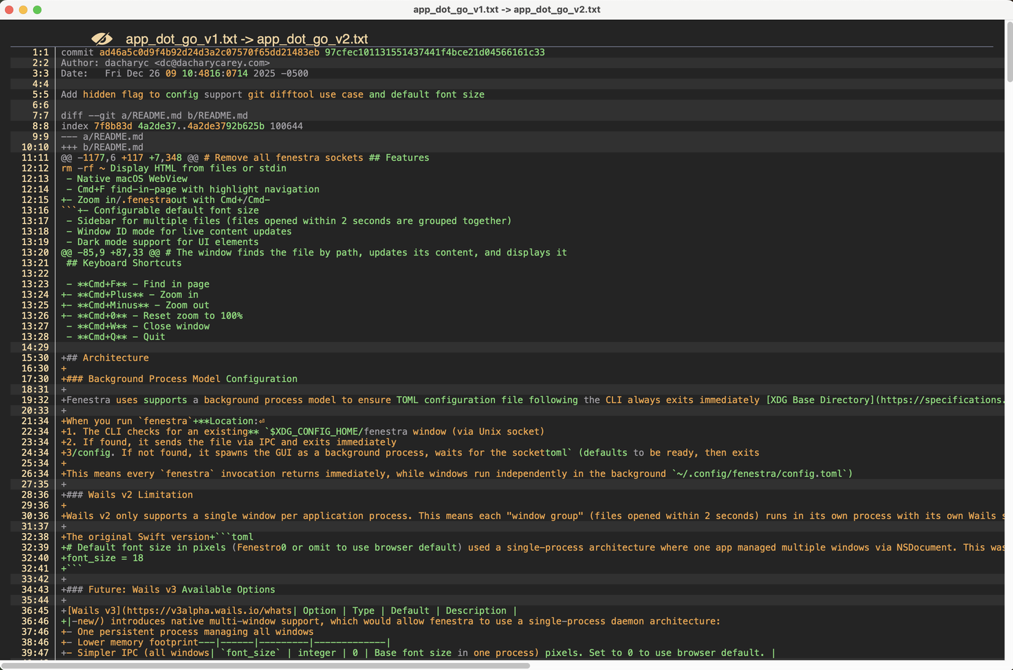 Screenshot of a diff created with dwdiff showing groupings that aren&rsquo;t optimal from a semantic/readability perspective