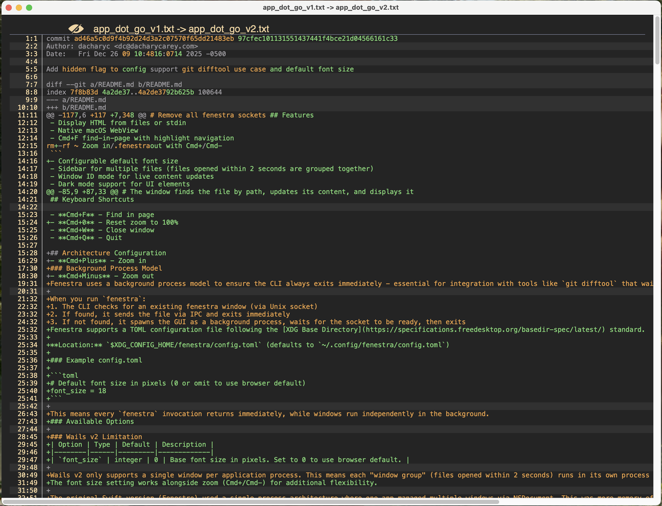 Screenshot of a diff created with tokendiff showing groupings that improve the semantic cohesiveness/readability of the output